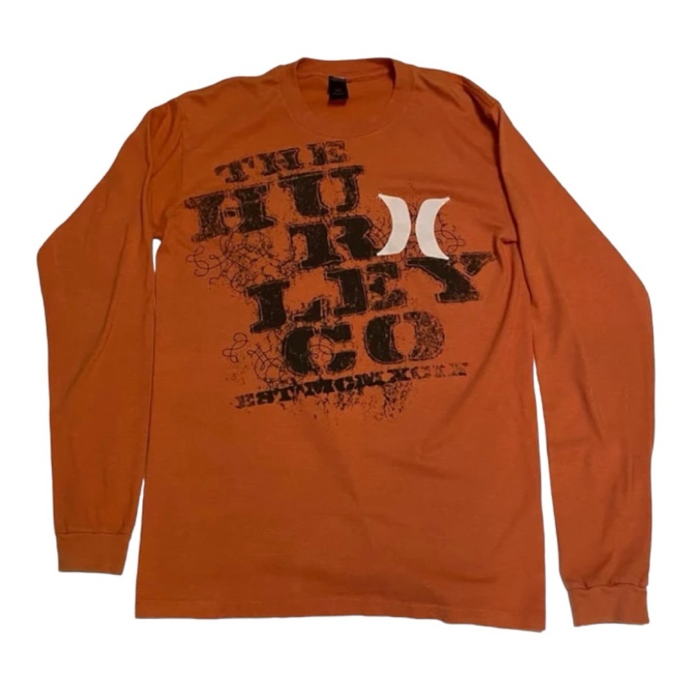 Hurley‎ Long Sleeve Orange Long Sleeve Graphic T-Shirt Size Large